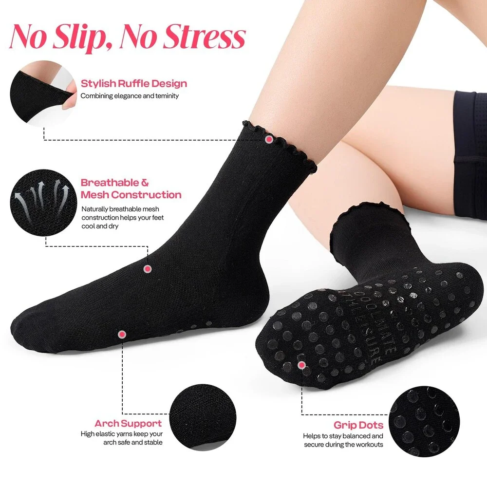 CoolMate Women's Pilates Grip Socks Non Slip Yoga Barre 4 Pairs 6-10 Fit - NWT